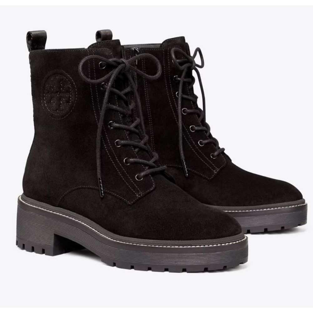 TORY BURCHBlack leather lace-up leather boots Size 8 NWT